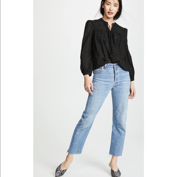 Madewell Eyelet Double-Tie Top in True Black - Picture 2 of 7
